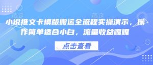 小说推文卡模版搬运全流程实操演示,操作简单适合小白,流量收益嘎嘎-资源云