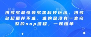 拼多多最快最多黑科技玩法,拼多多起量并不难,难的是没有一套完整的sop流程,一起爆单!-资源云