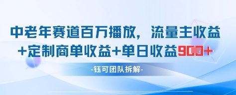 中老年赛道百万播放+流量主收益+定制收益，单日收益9张-资源云