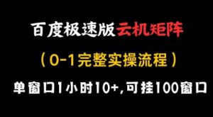 百度极速版云机矩阵项目，单窗口1小时10+，可挂100窗口，完整实操流程【揭秘】-资源云