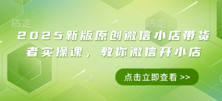 2025新版原创微信小店带货者实操课，教你微信开小店-资源云