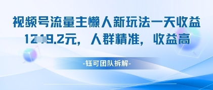 视频号流量主懒人新玩法，一天收益1k，人群精准收益高-资源云