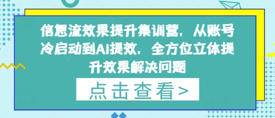 信息流效果提升集训营，从账号冷启动到AI提效，全方位立体提升效果解决问题-资源云