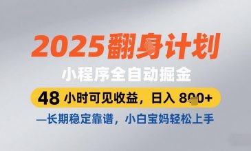 2025小程序全自动掘金，48 小时可见收益，日入8张，长期稳定靠谱，小白宝妈轻松上手【揭秘】-资源云