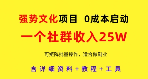 强势文化项目，一个社群收入25个W，0成本启动，可矩阵批量操作，原创详细实操教程-资源云