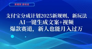 支付宝分成计划,2025新规则新玩法AI一键生成文案+视频,爆款赛道,新人也能月入过1W【揭秘】-资源云