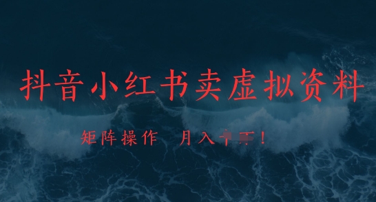 抖音小红书卖虚拟资料，市场需求一直存在，矩阵操作，月入1w+-资源云