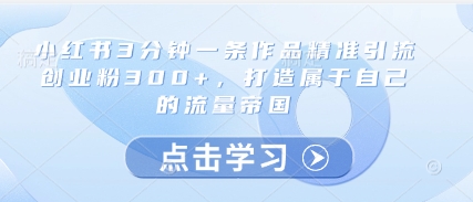 小红书3分钟一条作品精准引流创业粉300+，打造属于自己的流量帝国-资源云