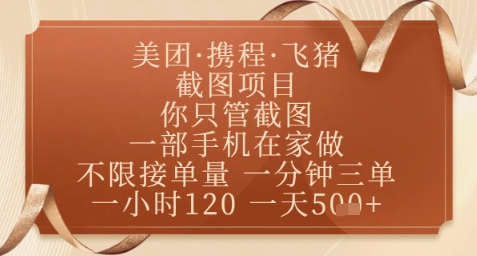 飞猪美团截图项目，你只管截图，一部手机在家做，正规平台无套路，一天5张+【揭秘】-资源云