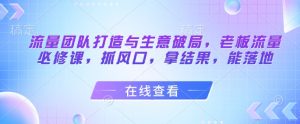 流量团队打造与生意破局,老板流量必修课,抓风口,拿结果,能落地-资源云