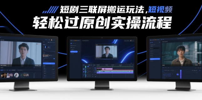 短剧三联屏搬运玩法，短剧搬运轻松过原创实操流程-资源云