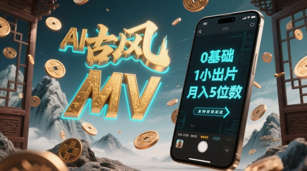 AI一键生成古风音乐MV，0剪辑基础1小时出片，多种变现渠道，一部手机月入5位数-资源云