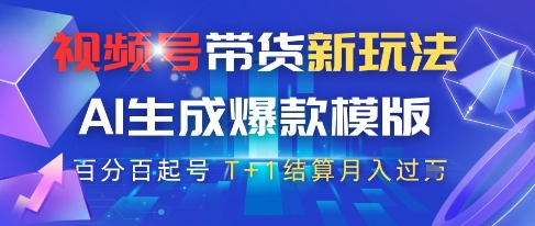 视频号带货新玩法，AI生成，百分百原创爆款模版，百分百起号，高佣商品T+1结算月入过W【揭秘】-资源云