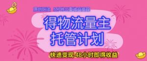 得物流量主托管计划,原创玩法,5分钟三重收益变现,快速变现,48小时即得收益【揭秘】-资源云