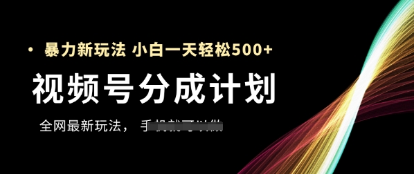 视频号分成计划，全网最暴力玩法，新手一天也能轻松5张+-资源云
