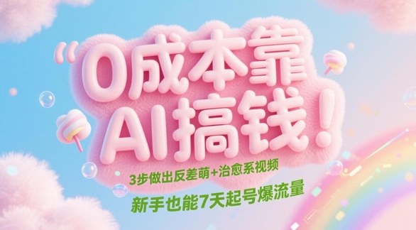 0成本靠AI搞钱！3步做出反差萌+治愈系视频，新手也能7天起号爆流量-资源云