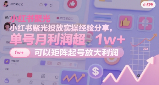小红书聚光投放实操经验分享，单号月利润超1w+，可以矩阵起号放大利润-资源云