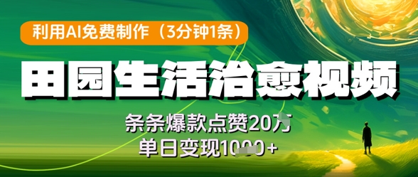 利用AI免费制作田园生活治愈视频，条条爆款点赞20W，单日变现几张-资源云