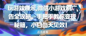 玩游戏挣米,微信小游戏刷广告全攻略,手把手教你变现秘籍,小白当天见效-资源云
