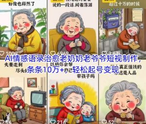 AI情感语录治愈老奶奶老爷爷短视制作,条条10万+,轻松起号变现-资源云