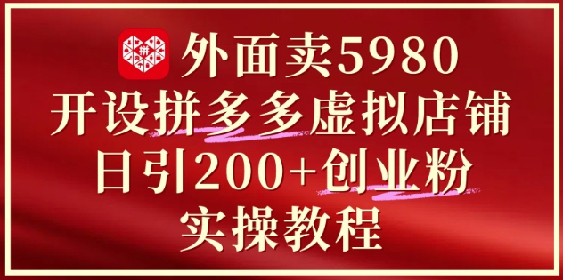 外面卖5980开设拼多多虚拟店铺：单日引流200+创业付费粉实战教程-资源云