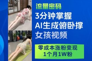 3分钟掌握AI生成俯卧撑女孩视频,零成本涨粉变现,1个月1W粉-资源云