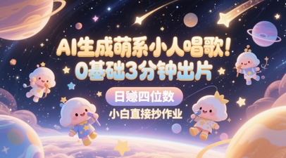AI生成萌系小人唱歌，0基础3分钟出片，28个作品涨粉8.9W，单条最高19W赞，日入四位数，小白直接抄作业-资源云