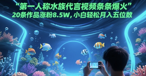 第一人称水族代言视频条条爆火，20条作品涨粉8.5W，小白轻松月入五位数-资源云