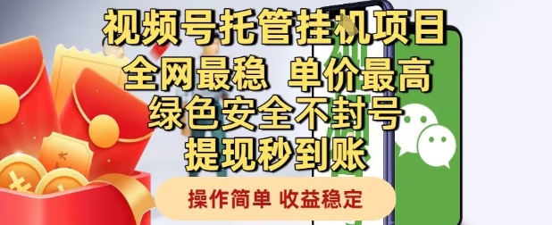 视频号托管挂G项目全网最稳，单价最高，绿色安全不封号提现秒到账，操作简单，收益稳定【揭秘】-资源云