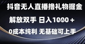 抖音无人直播撸礼物掘金,解放双手,日入1k,0成本纯利,无基础可上手【揭秘】-资源云