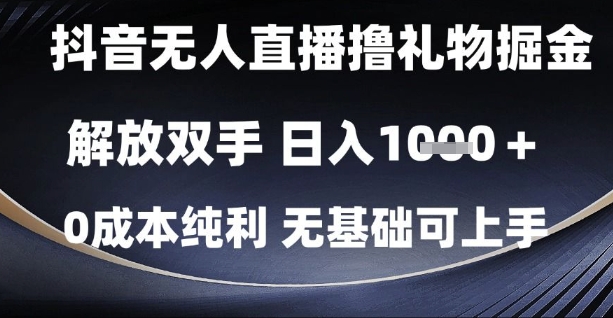 抖音无人直播撸礼物掘金，解放双手，日入1k，0成本纯利，无基础可上手【揭秘】-资源云