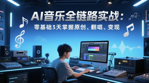 AI音乐全链路实战变现课：零基础3天掌握原创、翻唱、变现-资源云