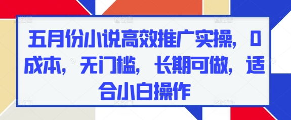 五月份小说高效推广实操，0成本，无门槛，长期可做，适合小白操作-资源云