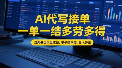 AI代写接单，一单一结多劳多得，当天做当天见收益，单子接不完，日入多张【全网最全实操课程】-资源云