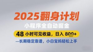 2025翻身计划小程序全自动掘金,48小时可见收益,日入多张+,长期稳定靠谱,小白宝妈轻松上手【揭秘】-资源云