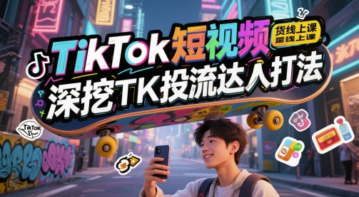 TikTok短视频带货线上课，深挖TK投流达人打法-资源云