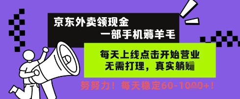 京东外卖领现金，一部手机薅羊毛，每天上线动动手指，无需打理，每天保底60+，每天就是如此轻松【揭秘】-资源云