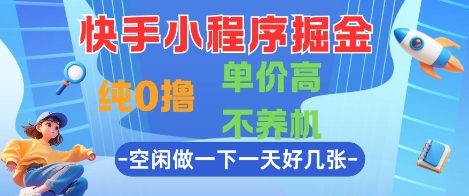 快手小程序掘金，纯0撸，单价高不养机 利用空闲时间做一做，一天好几张【揭秘】-资源云