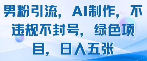 男粉引流，AI制作，不违规不封号，绿色项目，日入五张-资源云