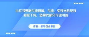 小红书男粉引流拆解,引流、变现当日见效超级干货,适用大部分行业引流-资源云
