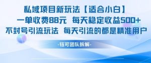 私域项目新玩法【适合小白】 一单收费88.每天稳定收益几张-资源云