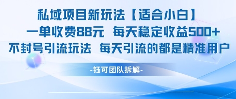 私域项目新玩法【适合小白】 一单收费88.每天稳定收益几张-资源云
