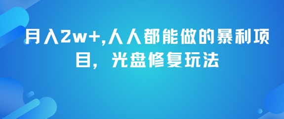 月入2w+，人人都能做的暴利项目，光盘修复玩法-资源云