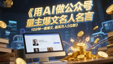 用AI做公众号流量主爆文名人名言，10分钟一篇爆文，最高月入5位数-资源云
