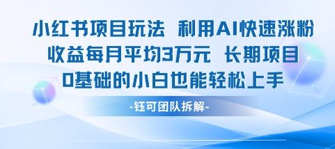 适合小白操作的小红书新项目，利用AI快速涨粉，收益每月平均1W+-资源云