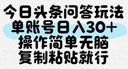 今日头条问答玩法，单账号日入30+，操作简单无脑复制粘贴就行-资源云