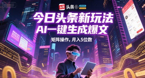 今日头条新玩法，AI一键生成爆文，矩阵操作，月入5位数-资源云