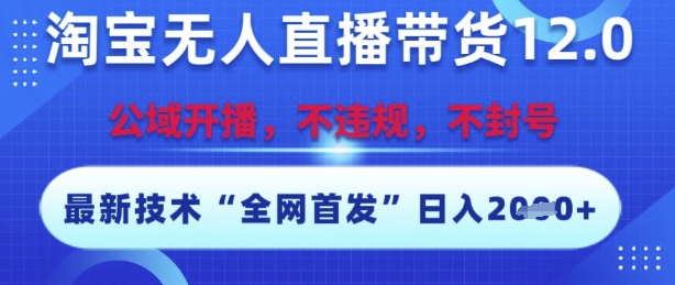 淘宝无人直播带货12.0，最新技术，不封号，不违规，操作简单，开播爆单，日入多张【揭秘】-资源云