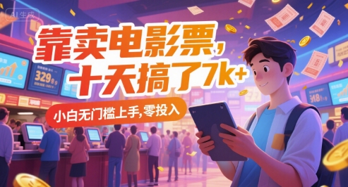 靠卖电影票，十天搞了7k+，小白无门槛上手，零投入【揭秘】-资源云