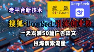 搜狐+DeepSeek引流创业粉,老平台新技术,一天发满50篇广告软文,拉爆搜索流量-资源云